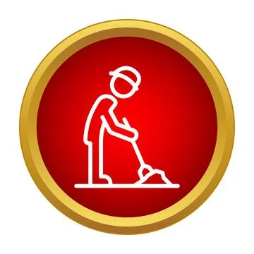 Worker digging soil with shovel icon Stock Illustration
