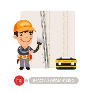 Worker Dismantling Wall Beacons Stock Illustration