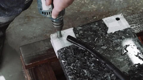 Worker do holes in marble plate with drill 스톡 동영상 68072790