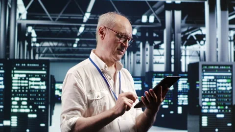 Worker does server hub management Stock Footage 248648595