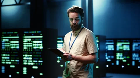 Worker does server system reconditioning Video stock 246714424