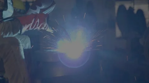 Worker doing welding work in metal factory Stock Footage 237303716