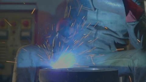 Worker doing welding work in metal factory india Stock Footage 237303734