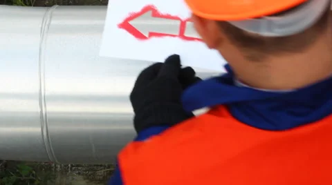 Worker Draws Arrow Timelapse Closeup Stock Footage 48710521