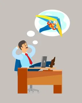 Worker Dreaming about Hang Gliding, Think Vector 스톡 일러스트