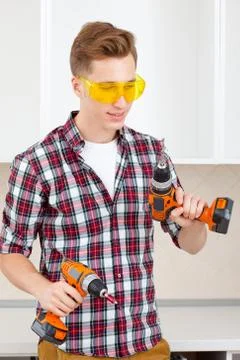 Worker with drill Stock Photos