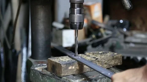 Worker Drilling Metal Close Up Stock Footage 340109551