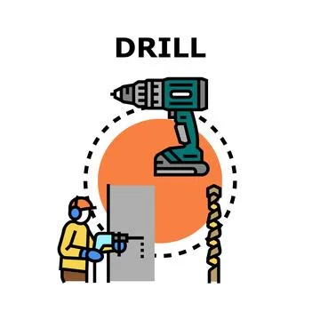 Worker drilling wall using power tool concept Stock Illustration