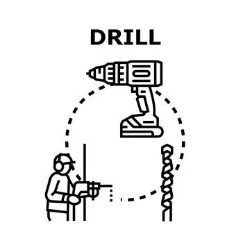 Worker drilling wall using power tool concept Stock Illustration