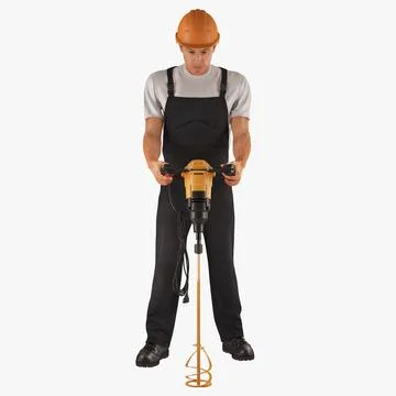 Worker with Electric Cement Mixer 3D Model