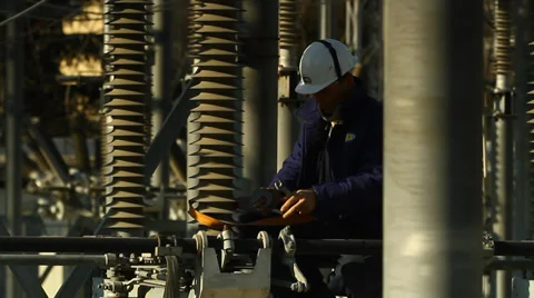 Worker on the electricity station Stock Footage 30321116