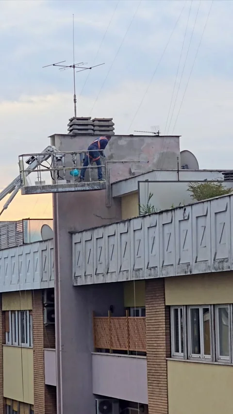 Worker on Elevated Platform in EUR District, Rome  Stock-Footage 292442749