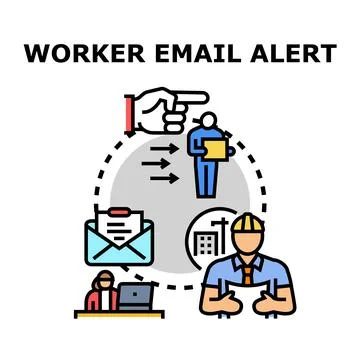 Worker email alert system informing construction employee Stock Illustration