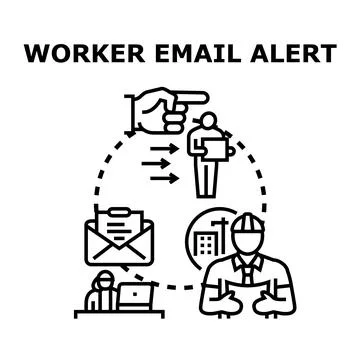 Worker email alert system informing construction employee Stock Illustration