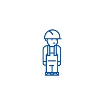 Worker engineer line icon concept. Worker engineer flat vector symbol, sign Illustrazione stock