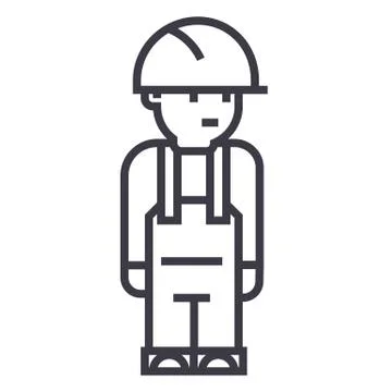 Worker engineer vector line icon, sign, illustration on white background, edi Stock Illustration