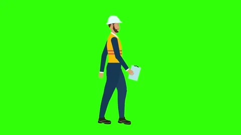 Worker engineer walking loop character animation, chroma key background Stock Footage 275195063