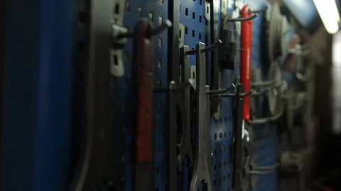 Worker Equipments Wall_Closeup Video stock 128259862
