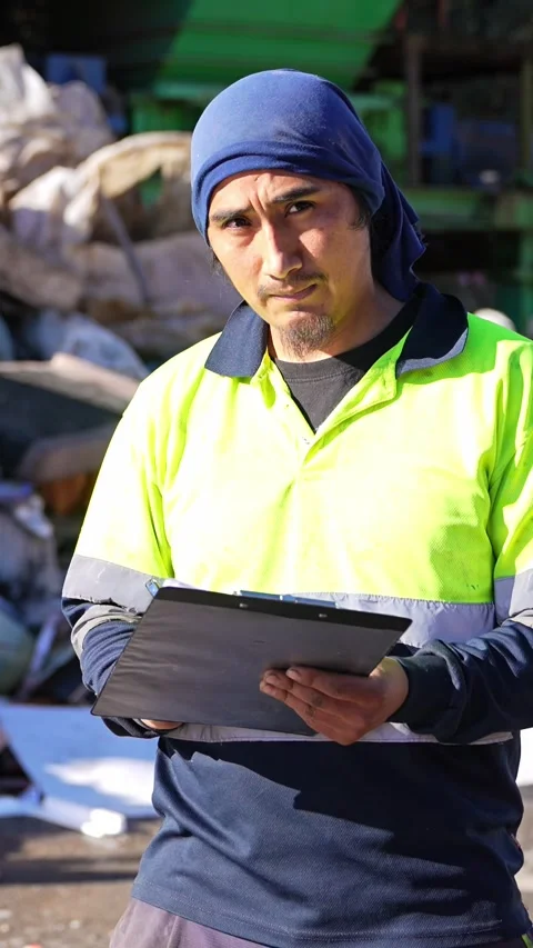 Worker evaluating pallet recycling process for waste management Stock Footage 313924348
