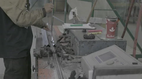 Worker fabricating glass pane frames Stock Footage 68188398