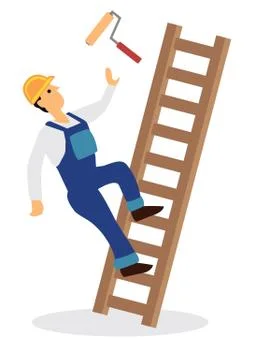 Worker falling from ladder. Workplace accident or construction safety concept Illustrazione stock