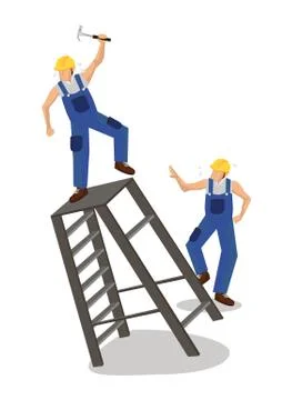 Worker falling from ladder. Workplace accident or construction safety concept Stock-Illustration