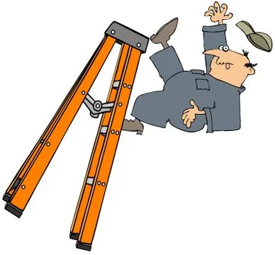 Worker falling off a stepladder Stock Illustration