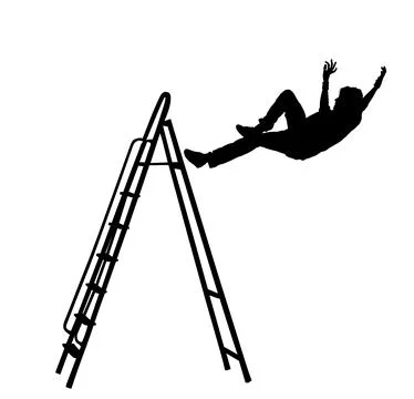 Worker falls from ladder vector silhouette illustration. Work injury Stock Illustration