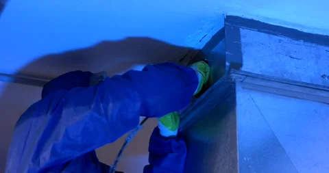 Worker Feeding Inspection Cable Into Ventilation Duct, Borescope Check, Close Up Stock Footage 340325636