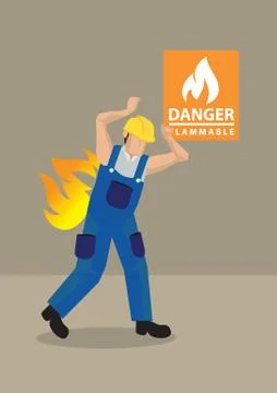 Worker in Fire Accident at Workplace Cartoon Vector Illustration Illustrazione stock