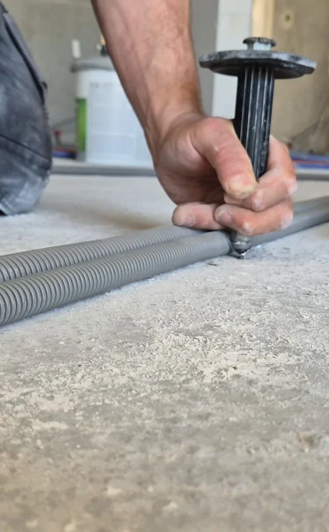 Worker Fixing Concrete Nail in Ceiling Vertical 9 16 動画素材 340643644