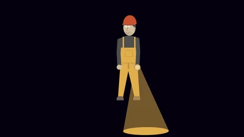 Worker with flashlight, video with alpha channel enabled. Cartoon Video stock 111582706