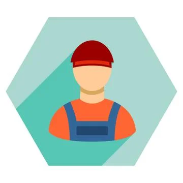 Worker Flat Hexagon Icon with Long Shadow Stock Illustration