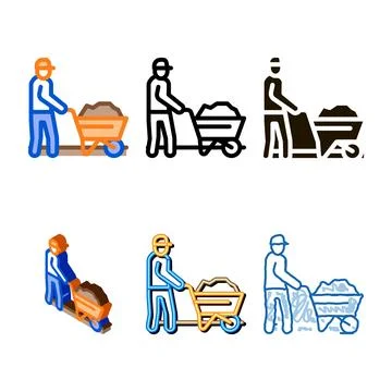 Worker forms with cart icon vector outline Stock Illustration
