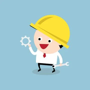 Worker with gear and wrench. engineer concept, vector Stock Illustration
