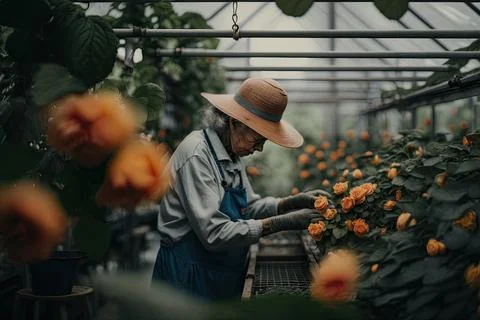 Worker in Green House In Forest Interior Stock Illustration