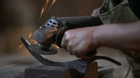 Worker With Grinder Stock Footage 60960793
