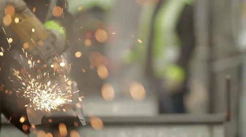 Worker Grinding Steel Tracks Stock Footage 41670459