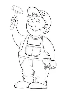 Worker with a hammer, contours Stock Illustration
