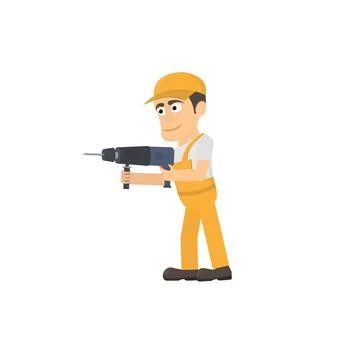 Worker with hammer drill, vector illustration Stock Illustration