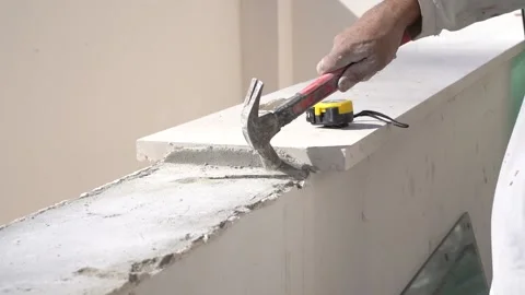 Worker Hammering, Close Up, Slow Motion Stock Footage 167266454