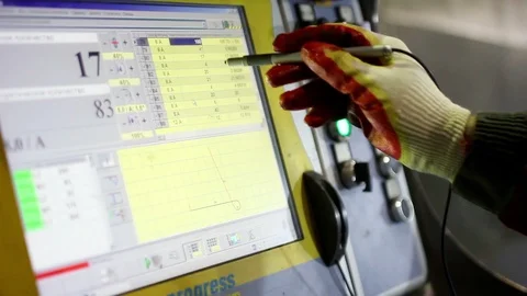 Worker hand programing metal bending Video stock 91003328