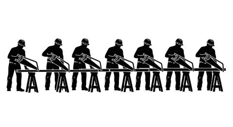 Worker with Hand Saw Silhouette Pack Stock Illustration