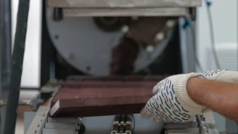 Worker hand takes plastic tile from stamping press 스톡 동영상 88376403