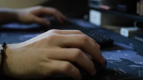 Worker hand use mouse technology and typing on keyboard of the computer. Video stock 234496694