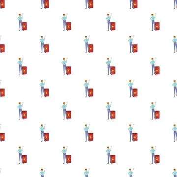 Worker handling a barrel of flammable liquid seamless pattern Illustration