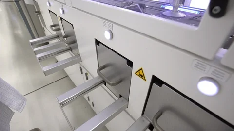 Worker hands in gloves insert solar module cells into mechanic column Stock Footage 109626008