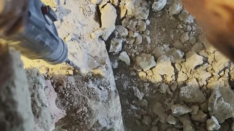 Worker Hands Operating Rotary Hammer Drill Overhead View Stock Footage 342688540