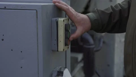 Worker hands pressing buttons, switching toggle on a control panel. Close-up Stock Footage 171463716