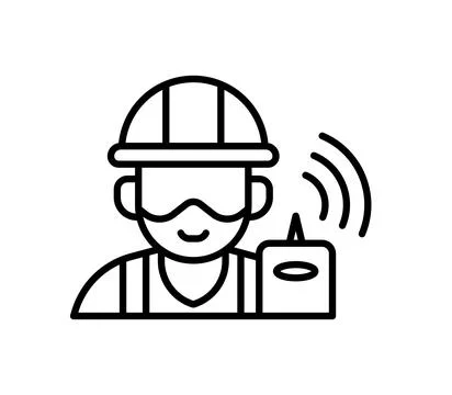 Worker with Hard Hat and Communication Device in Construction Setting イラスト素材